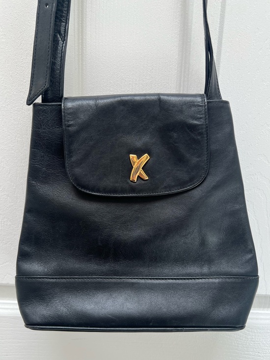 Paloma Picasso Handbags - Paloma Picasso Black Leather Top Flap Shoulder Purse Bag with Gold Hardware